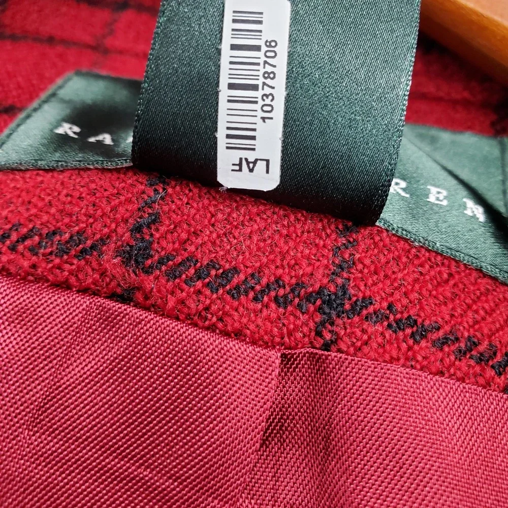 Vintage Lauren Ralph Lauren Red Plaid Wool Jacket Blazer Made USA 8 Windowpane